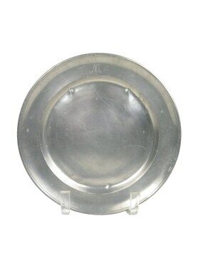 Zinn Pewter Charger Plate 8 inch Vintage Collectible Dish Monogram FM